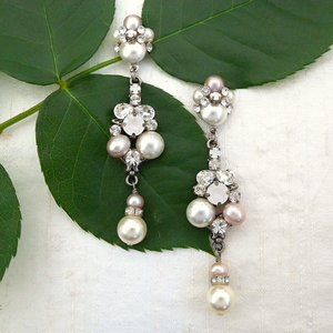 Modern Long Pearl Drop Earrings, Bridal, Weddings